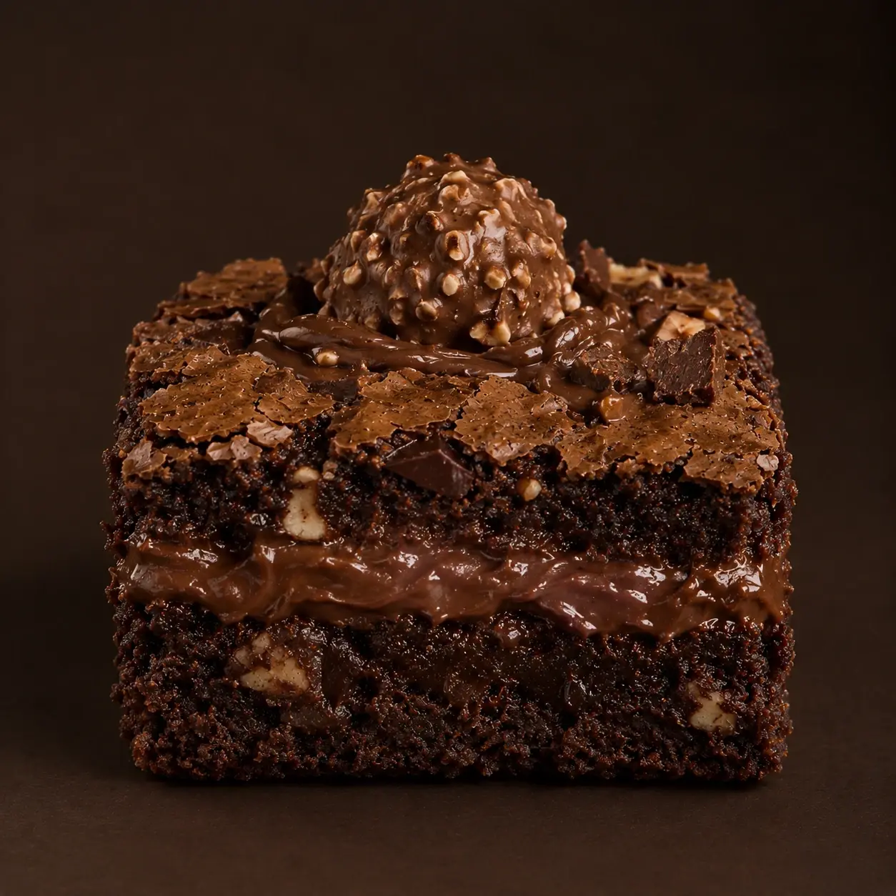 The Rocher Reserve brownie crowned with a Ferrero Rocher over a Nutella layer