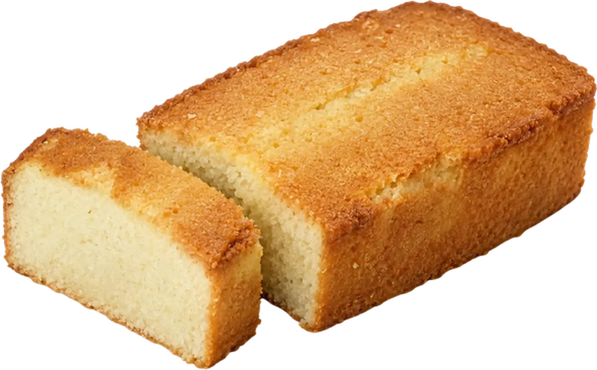 Sliced vanilla tea cake loaf with a golden crust